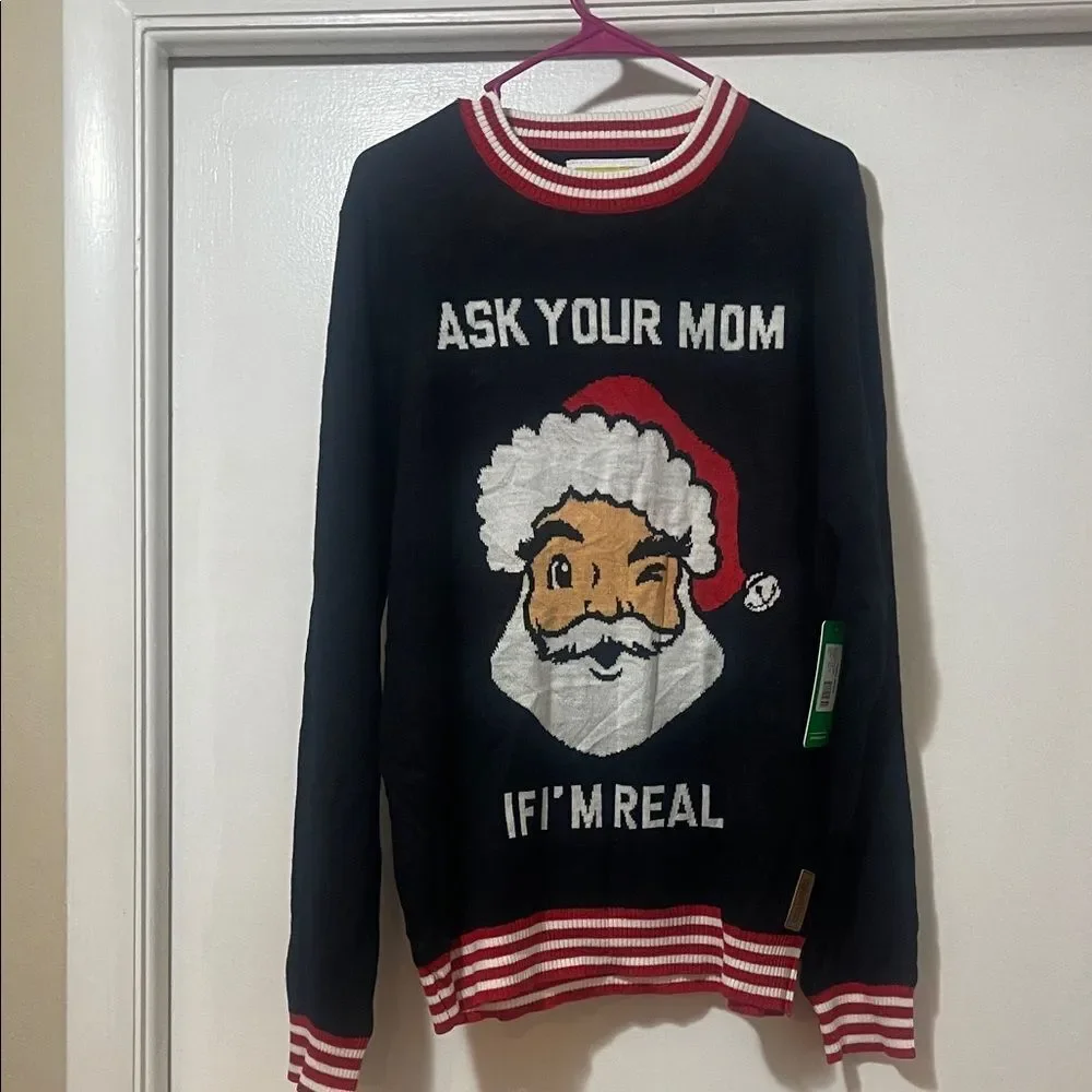 Tipsy Elves Black Santa Crewneck Sweater size large NWT
